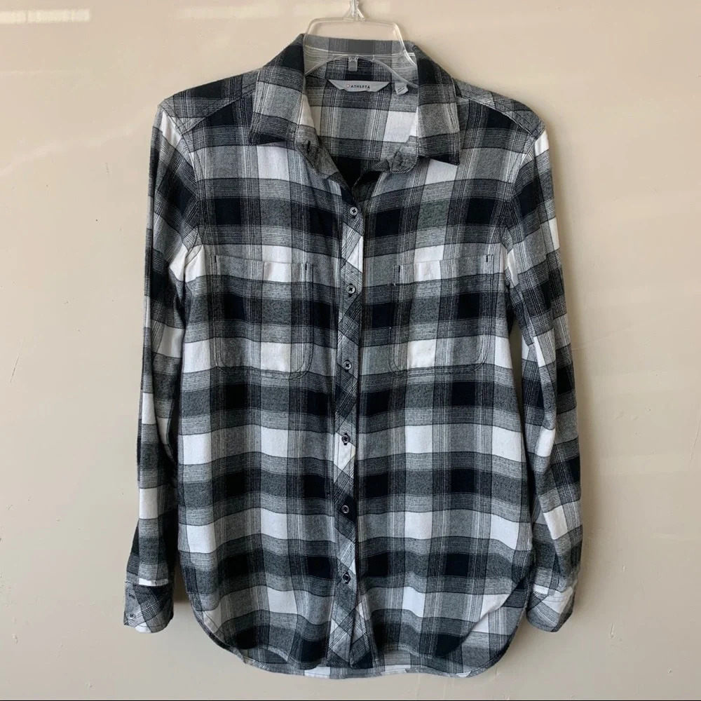 Athleta Plaid Long Sleeve Button Down Flannel Top size XS